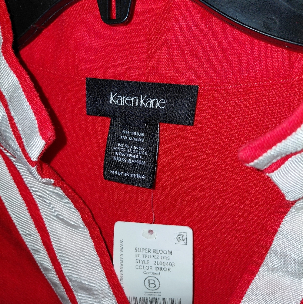 Karen Kane St. Tropez Linen Tunic with White Trim Accents Size Large - Picture 5 of 5